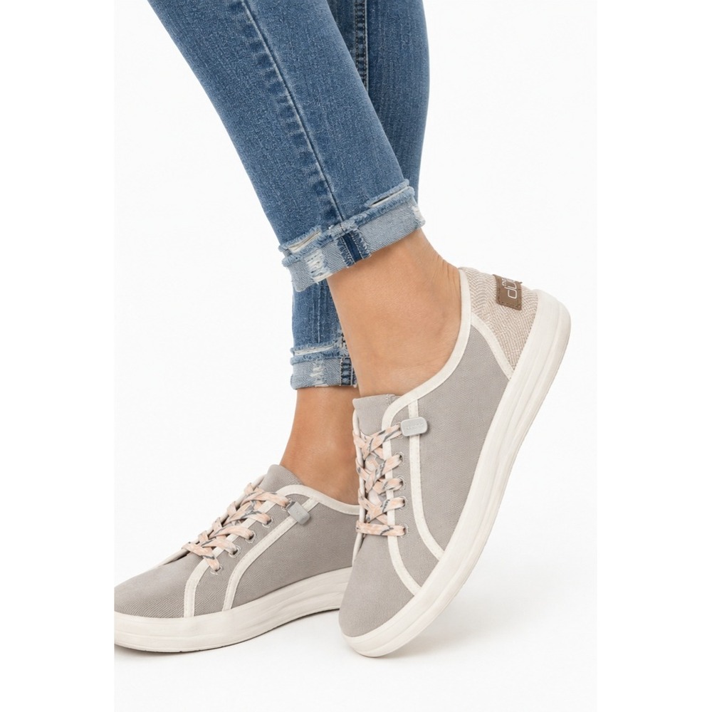 HEY DUDE Karina Joy Stone Grey Floral Lace-Up Sneakers Women's Size 9